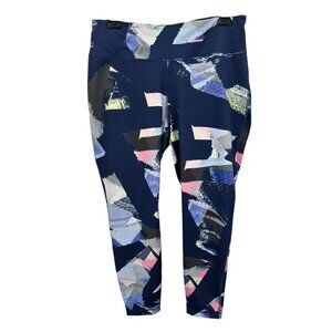 Zelos 2X Plus Size Performance Leggings Blue Abstract Print Running Walking Gym